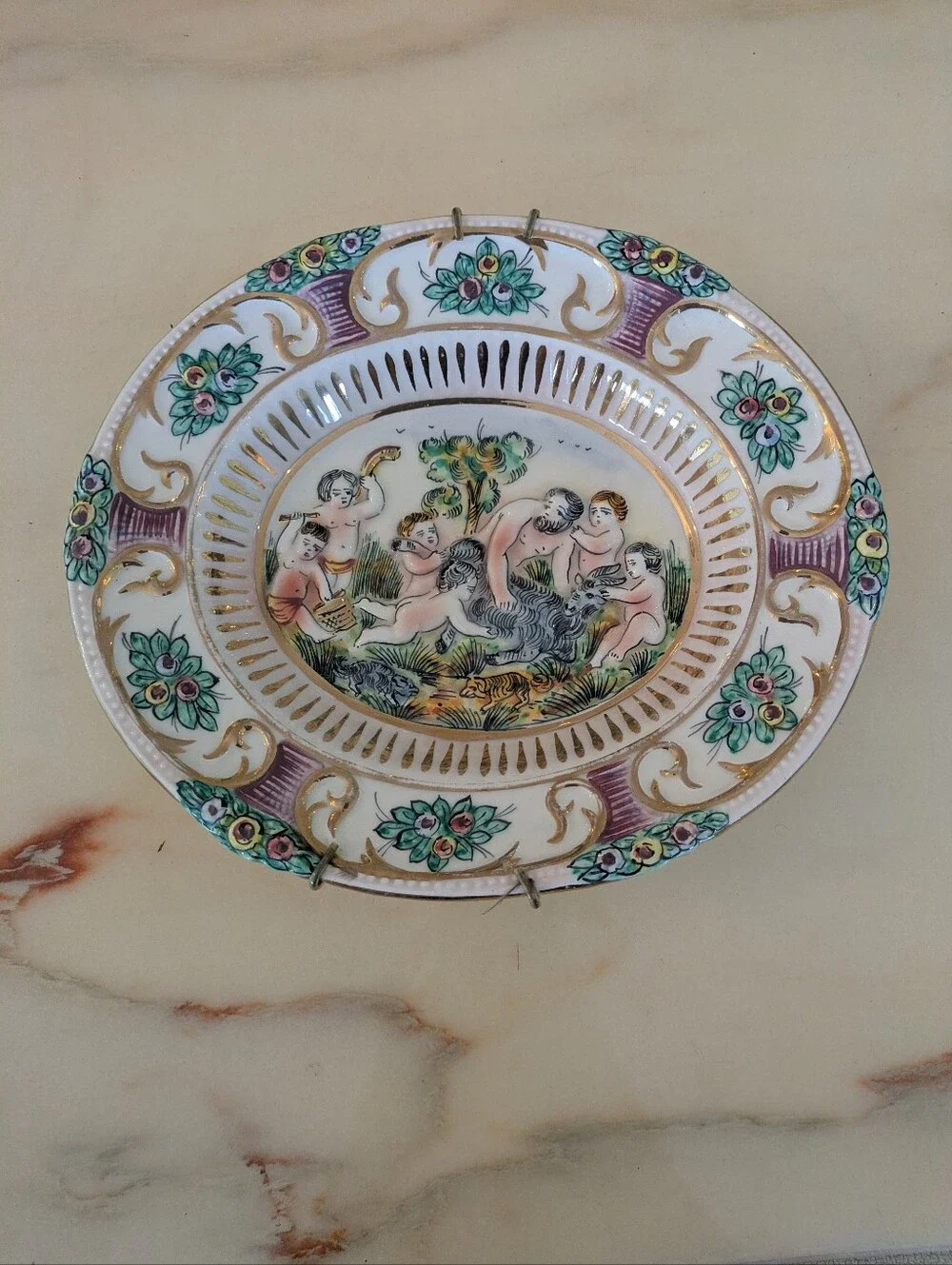 Antique Italian Capodimonte Decorative Hanging Bowl